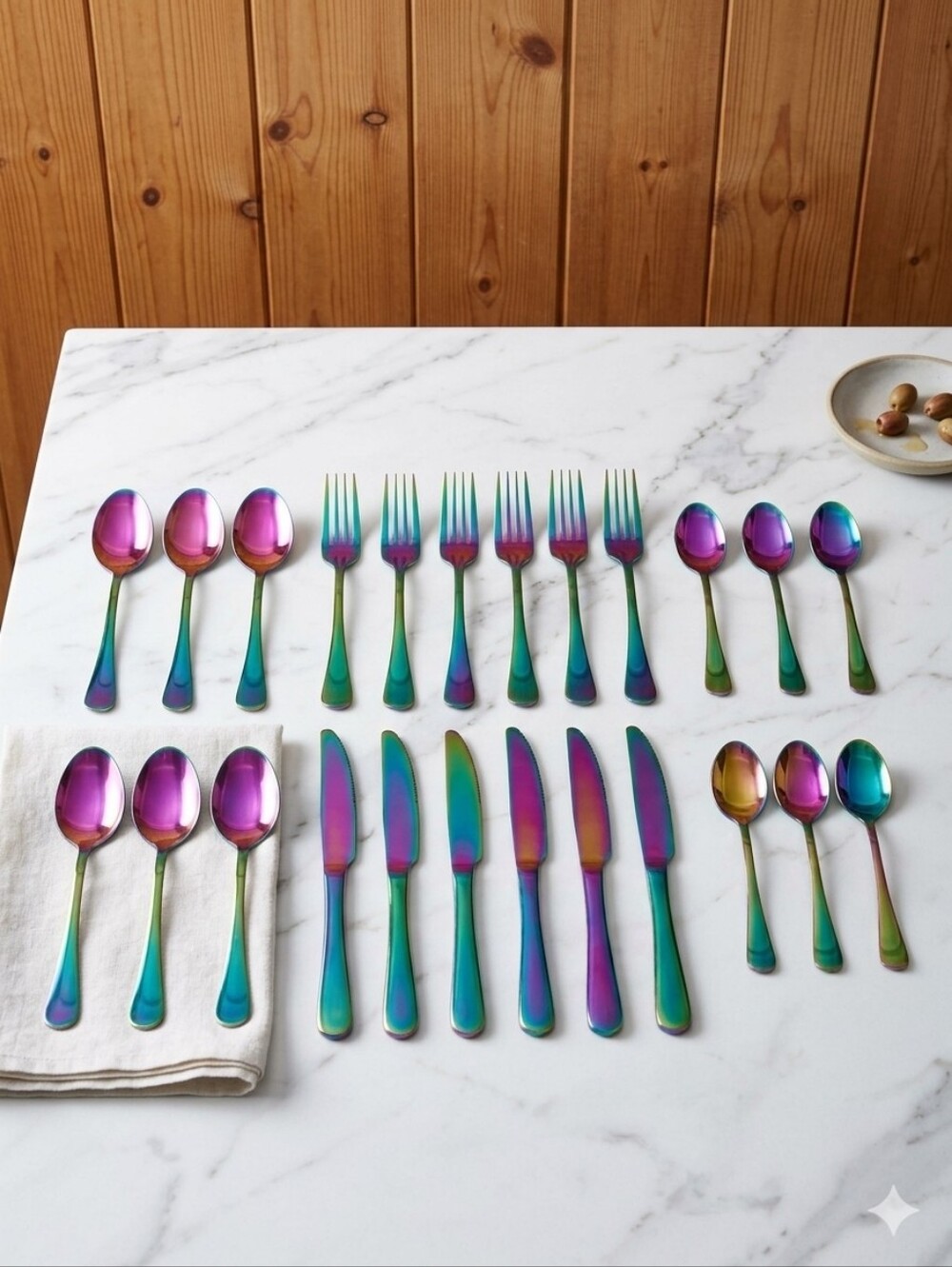 Iridescent Rainbow Stainless Steel Flatware Set - 24-Piece